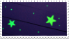 a dark blue stamp with neon green stars