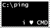 an animated black blinkie with flashing command prompts and static text reading 'I heart CMD'