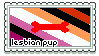 a stamp with a combination lesbian and pup kink flag and text that reads 'lesbian pup'