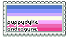 a stamp with the puppydyke androgyne flag and text that reads 'puppydyke androgyne'