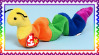 a stamp with an image of Inch, a multicolored TY worm plushie